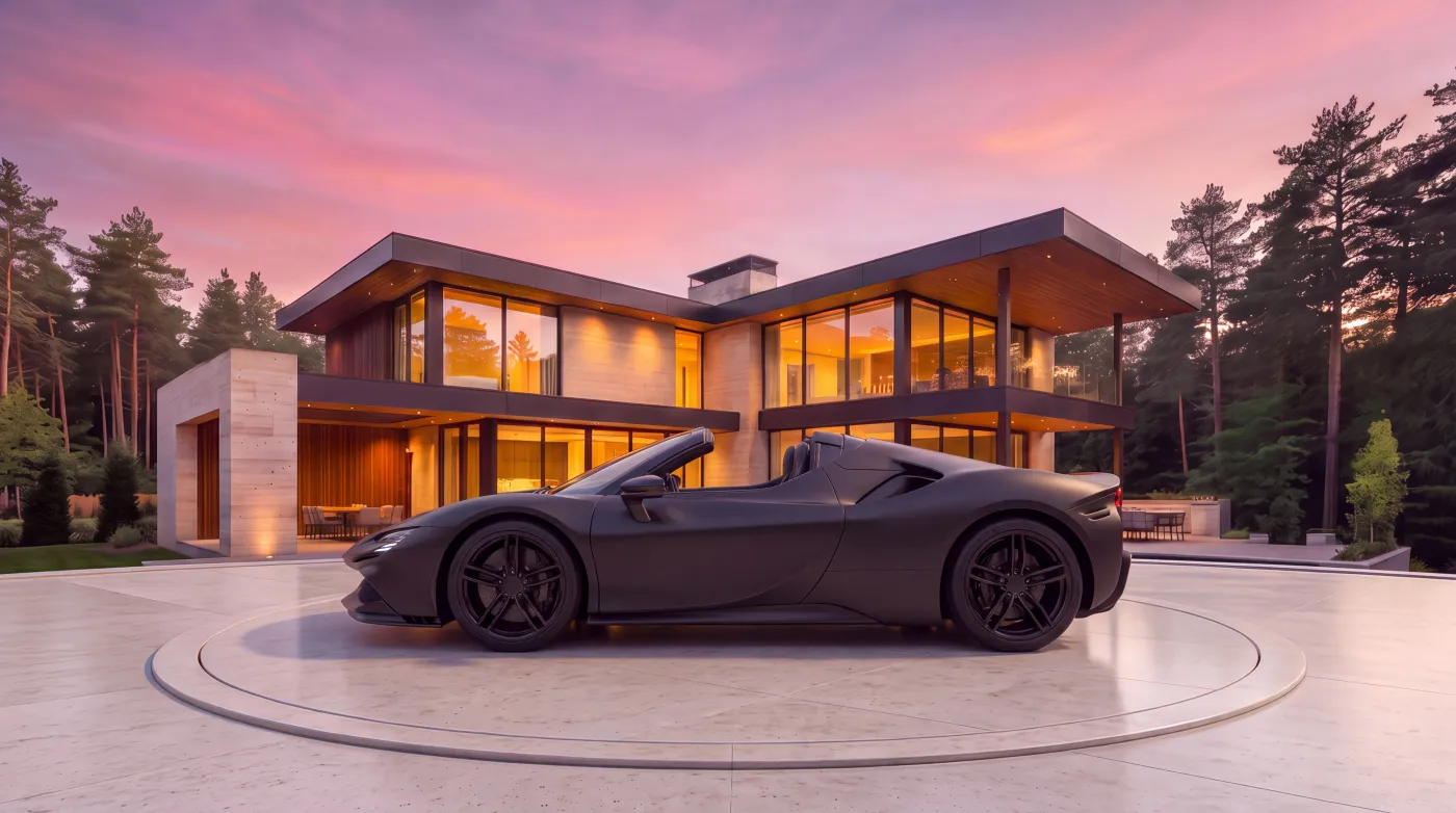 Concept supercar, side profile on the showroom turntable